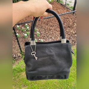 Fossil Black Leather Bag Handbag Purse 3 Sections Missing Long Strap